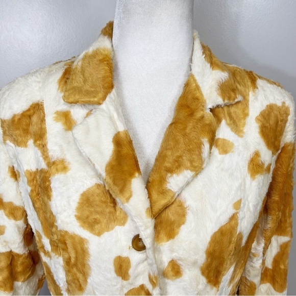 FREE WEAR by JOHNATHON HOENSCHEIDT Tan & Cream Faux Fur Blazer Jacket - MEDIUM - Picture 2 of 11